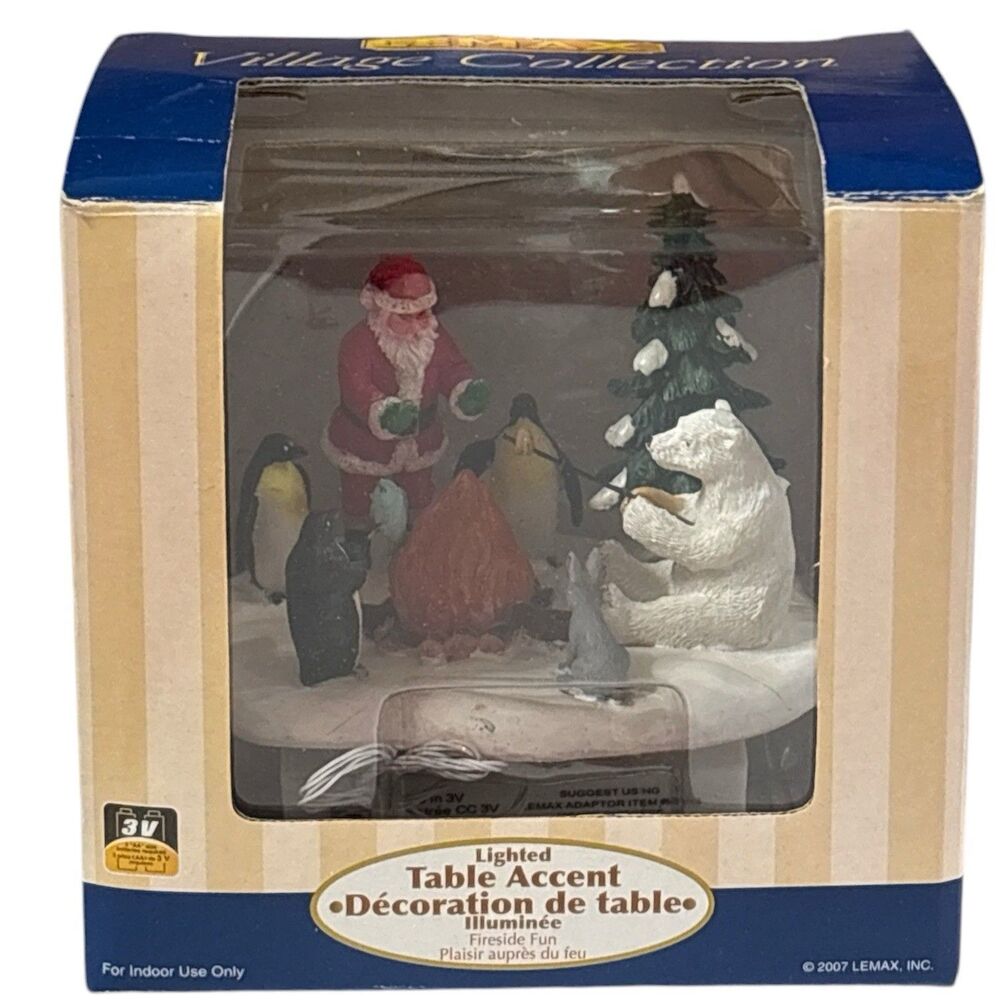 Lemax Christmas Retired Fireside Fun Table Accent Santa and Friends Light Up